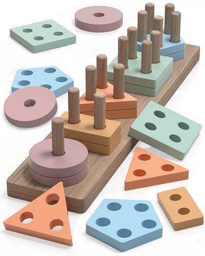 Montessori Wooden Shape Sorter Stacking Toddler Toy