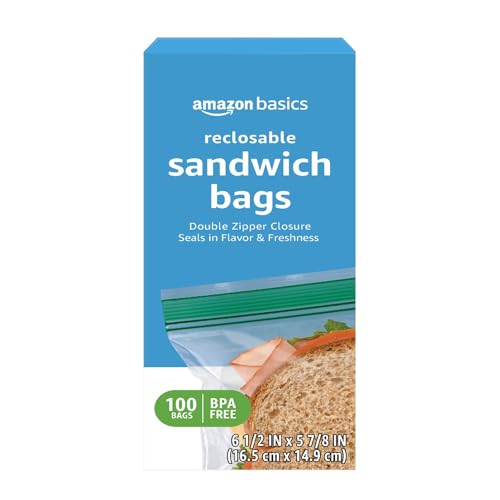 100 Count Amazon Basics Double Zipper Sandwich Bags