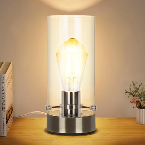 Glass Bedside Table Lamp with Bulb Included