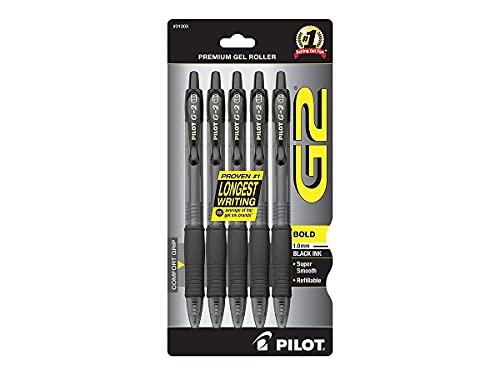 5 Pack PILOT G2 Bold Gel Ink Pens