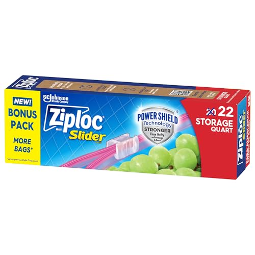 22 Count Ziploc Quart Food Storage Slider Bags
