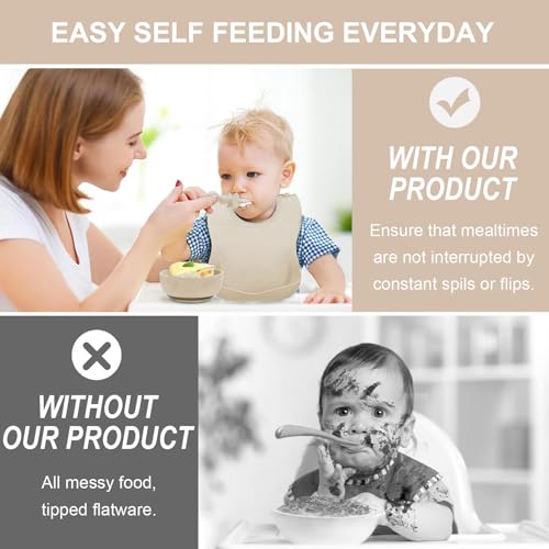 Silicone Baby Feeding Set, Fzyoayzm 8pcs Baby Led Weaning Supplies With Suction Bowl Divided Plate, Toddler Led Weaning Self Feeding Utensils Dish Set with Spoons Forks Sippy Cup Bib BPA-Free