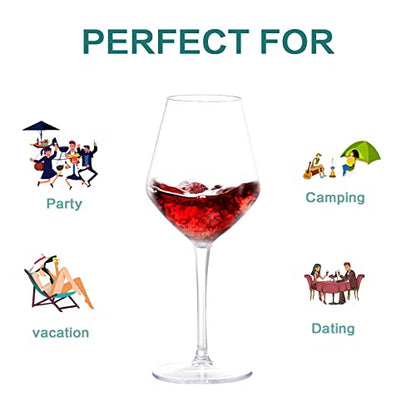Ciaell 6 Pack Plastic Wine Glasses - 15OZ Unbreakable Wine Glasses, Tritan Wine Glasses with Stem - Disposable Stemmed Wine Glasses Perfect for Parties & Weddings & Poolside & Outdoors & Camping