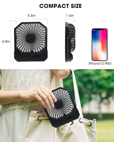MYMULIKE Battery Operated Small Desk Fan,Portable 3 Speed USB Rechargeable Fan With LED Display， 3000mAh 180° Tilt Folding Personal Fan for Bedroom Home Office Outdoor Trip
