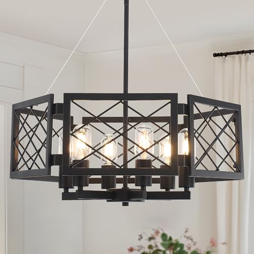 6 Light Farmhouse Chandelier Modern Geometric Pendant Fixture