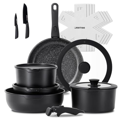 17 Piece Nonstick Stackable Pots and Pans Set