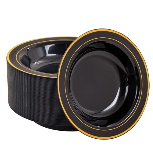 50 Pack Plastic Gold Rim Disposable 12oz Bowls