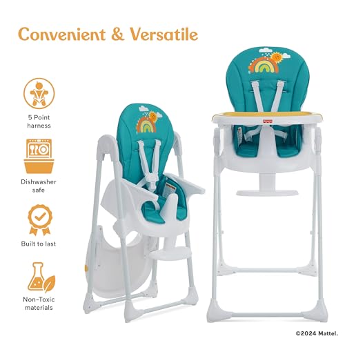 Fisher Price Tiny Bites High Chair, Seven Adjustable Height Positions Baby High Chair, Easy Quick Fold Travel High Chair, Lightweight Easy to Clean Portable High Chair