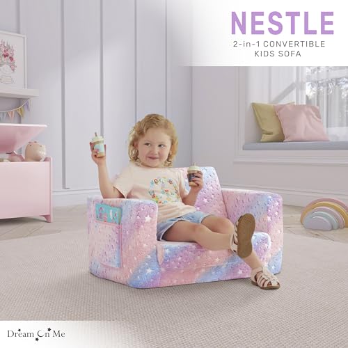 Dream On Me Nestle Kids Sofa in Tie Dye, 2-in-1 Convertible Sofa to Lounger, Low to Floor Design, Machine Washable Fabric Cover