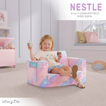 Dream On Me Nestle Kids Sofa in Tie Dye, 2-in-1 Convertible Sofa to Lounger, Low to Floor Design, Machine Washable Fabric Cover