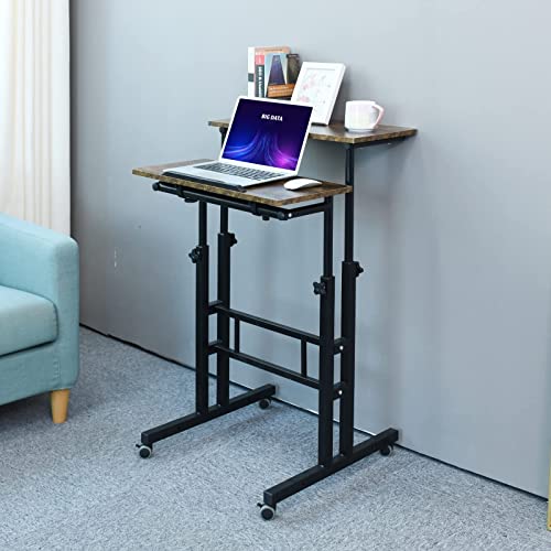 AIZ Mobile Standing Desk, Adjustable Computer Desk Rolling Laptop Cart on Wheels Home Office Computer Workstation, Portable Laptop Stand for Small Spaces Tall Table for Standing or Sitting, by
