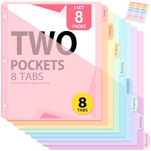 8 Count Two Pocket Binder Dividers with Tabs