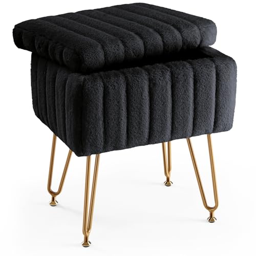 DUMOS Faux Fur Storage Vanity Stool Ottoman