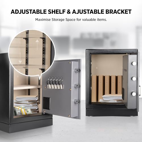 ISLANDSAFE Heavy Fireproof Safe Box, 50lbs Large Steel Money Office safe, Double Lock Removable Shelf Money Safes with Alarm, Inner Light for Home and Office (2.3 Cuft Gray)