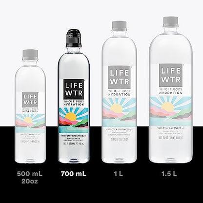 LIFEWTR Premium Purified Water, pH Balanced with Electrolytes, 100% recycled plastic bottles, 23.7 Fl Oz Flip Cap Bottles, 700 mL (Pack of 12)