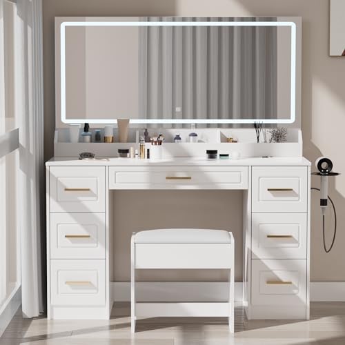 LED Lighted Makeup Vanity Desk with Mirror and Drawers