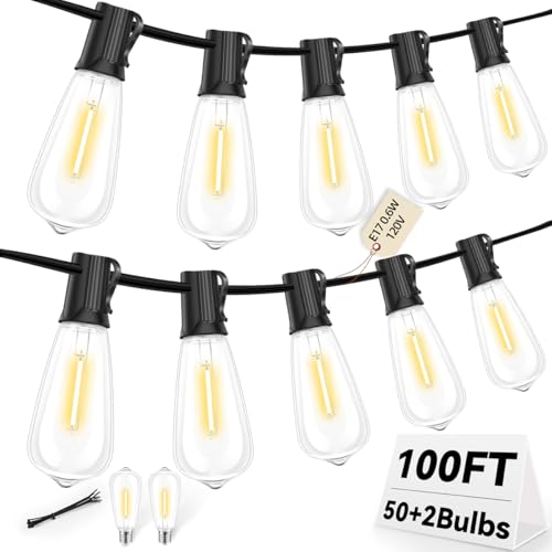 100FT LED Outdoor String Lights with 52 Bulbs
