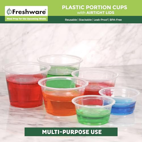 Freshware 100 Disposable Plastic Portion Cups with Lids