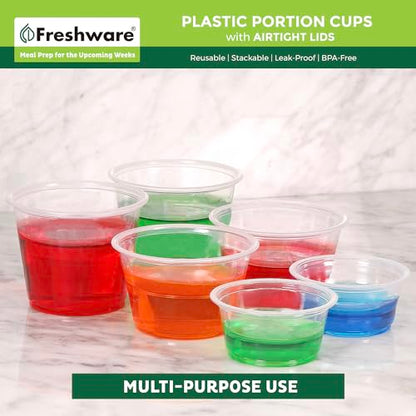 Freshware 100 Disposable Plastic Portion Cups with Lids