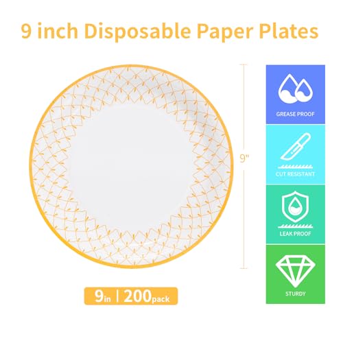 TopSelect Paper Plates 9 Inch Bulk 200 Count, 4 packs,Thickened Heavy Duty,Microwave-Safe, Disposable Plates for Party and Picnic, for Heavy Messy meals (Light Green)