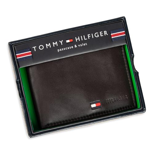 Tommy Hilfiger Men's Leather Wallet – Slim Bifold with 6 Credit Card Pockets and Removable Id Window, Brown, One Size