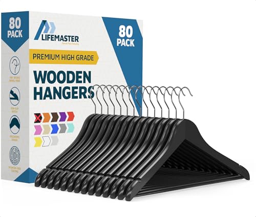 80 Pack Non-Slip Wooden Clothes Hangers