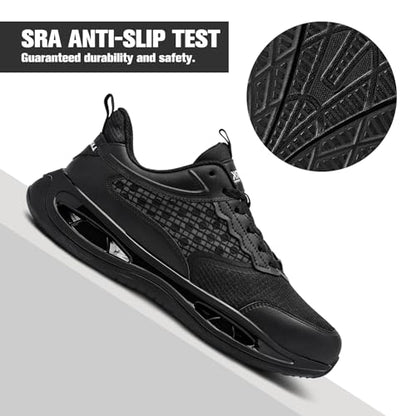 LARNMERN Steel Toe Shoes Men Breathable Work Sneakers Safety Lightweight Comfortable Tennis Shoe Indestructible Sneaker(10.5 Men, Light Black)