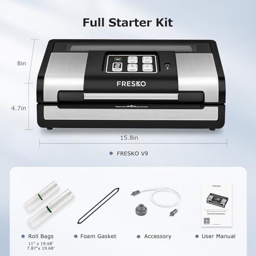 FRESKO Smart Vacuum Sealer Pro, Full Automatic Food Sealer Machine for Food Stoarge and Saver，Powerful Seal a Meal Sealer Machine with Auto Dry/Moist Detection, Roll Bag and Built-in Cutter