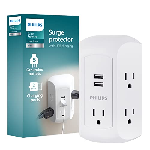 Philips 5-Outlet Surge Protector Wall Tap with USB