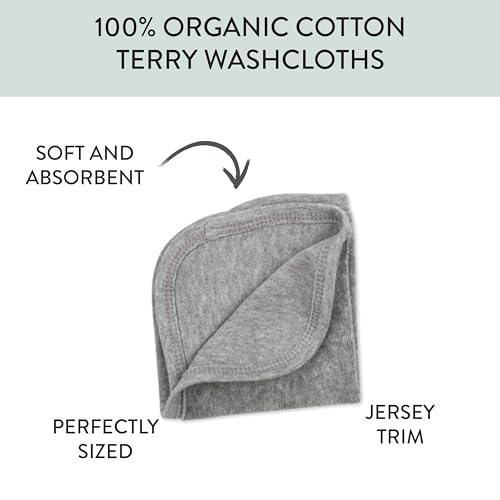 HonestBaby 10-Pack Organic Cotton Baby-Terry Wash Cloths, 10-Pack Grey Heather, One Size