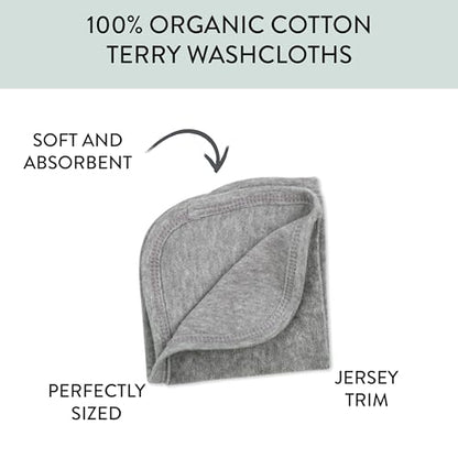 HonestBaby 10-Pack Organic Cotton Baby-Terry Wash Cloths, 10-Pack Grey Heather, One Size