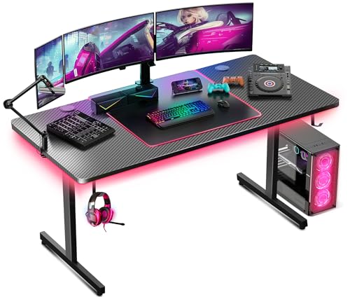55-Inch Gaming Desk with LED Lights
