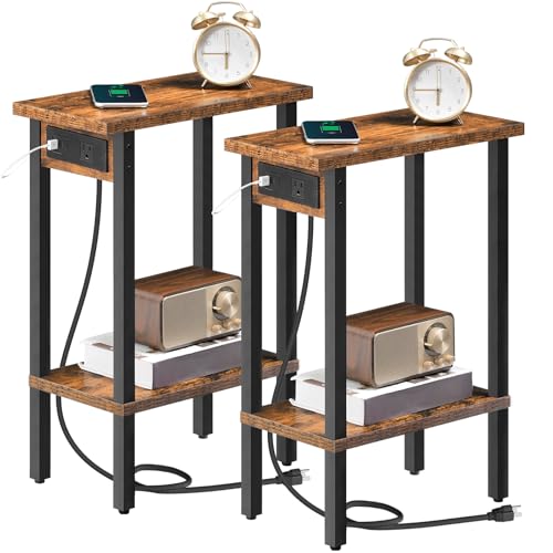 2 Pack Narrow End Tables with Charging Station