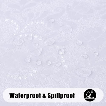 Moosfor Rectangle Tablecloth 60x102 Inch, Waterproof Damask Jacquard Table Cloth, Washable Fabric Table Covers for Dining, Parties, Indoor and Outdoor, White