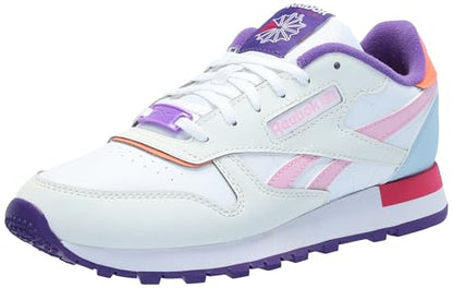 Reebok Kid's Classic Leather Sneaker, Barely Grey/Dynamic Purple/Bold Pink, 1 US Unisex Little