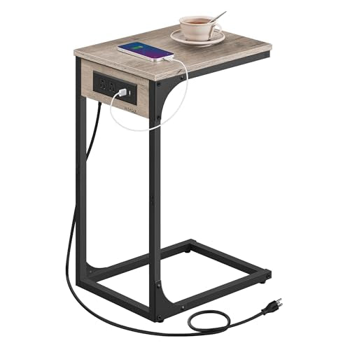 VASAGLE C-Shaped Side Table with Charging Station
