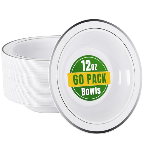 60 Pack 12 oz Plastic Soup Bowls Disposable