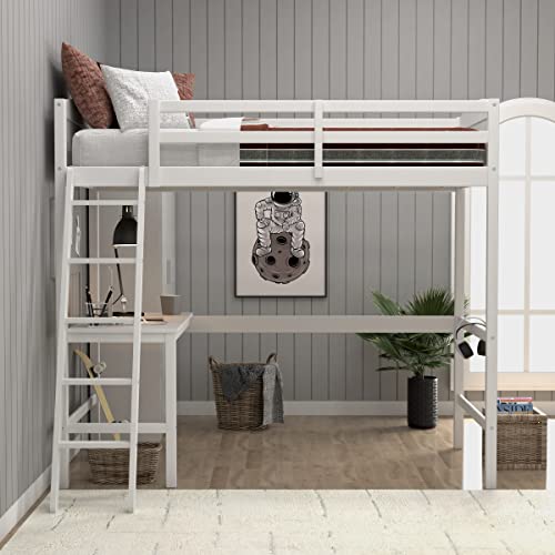 Hillsdale Twin Loft Bed with Desk, White
