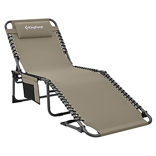 KingCamp Reclining Lounger Chair Camping Cots, 74.8" x 23.2" x 13.3", Beige