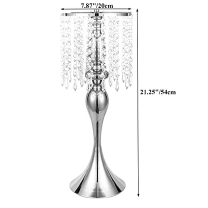 LANLONG Set of 2 Crystal Centerpieces for Tables Silver Metal Flower Vase Stand for Wedding Party Reception Home Decor