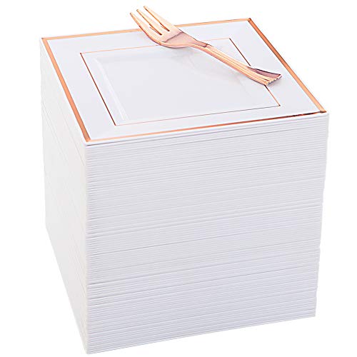 86 Count Square Plastic Dessert Plates and Forks