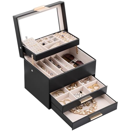 Jewelry Box with Clear Lid and Drawer Organizer