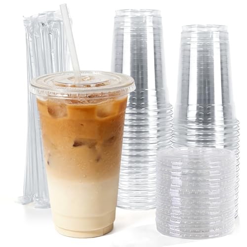 200 Pack 16 oz Disposable Plastic Cups with Lids