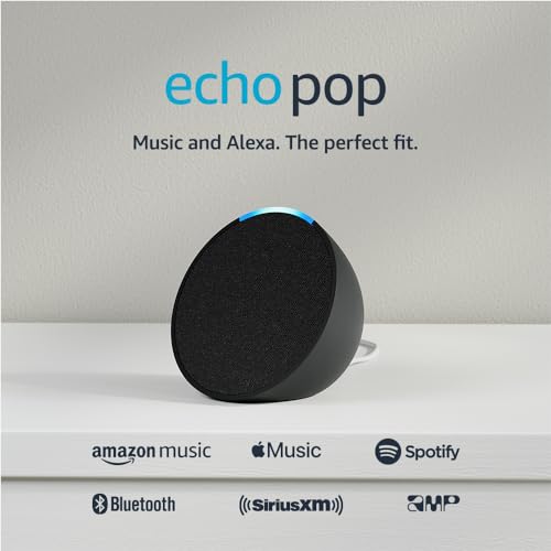 Amazon Echo Pop | Alexa fits in anywhere: bedroom, living room, bathroom, office, and small spaces | Charcoal