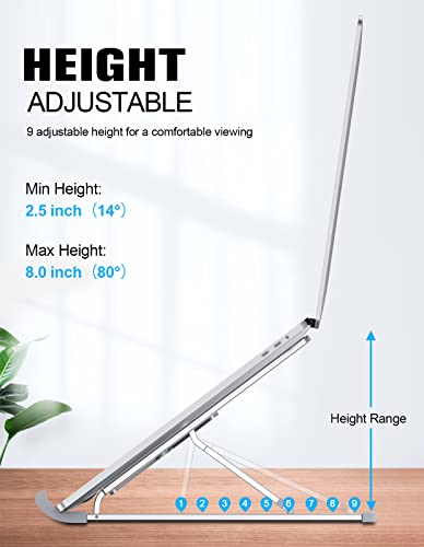 RIWUCT Laptop Stand for Desk, 9 Angles Adjustable Ergonomic Computer Stand with Detachable Phone Holder, Aluminum Cooling Portable Laptop Riser Holder Compatible with MacBook Pro Air Up to 15.6''