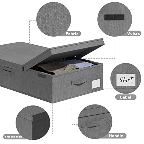 2Pack Under Bed Storage Bins With Lids Carry Handles Linen Fabric Foldable Stackable Sturdy Large Capacity Clothes Organizer for Clothing, Shoes, Blankets, Sweaters (Grey, 31.9‘*17’*6‘)