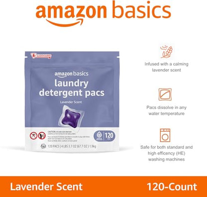 Amazon Basics Laundry Detergent Pacs, Lavender Scent, 120 Count (Previously Solimo)