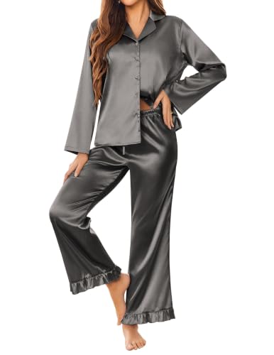 Ekouaer Satin Button Down Pajama Set