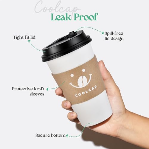 100 Pack 12 oz Disposable Coffee Cups with Lids and Sleeves, To Go Coffee Cups with Lids, Paper Hot Coffee Cups for Hot & Cold Beverage (White, 12 OZ)