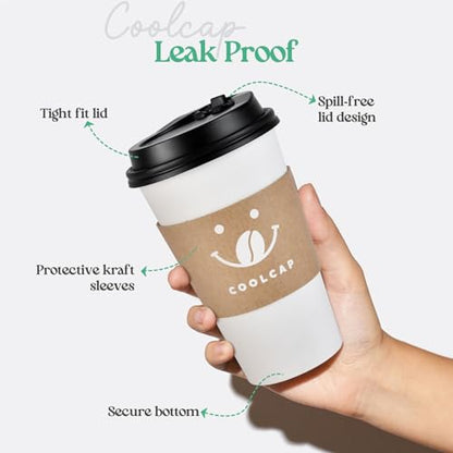 100 Pack 12 oz Disposable Coffee Cups with Lids and Sleeves, To Go Coffee Cups with Lids, Paper Hot Coffee Cups for Hot & Cold Beverage (White, 12 OZ)